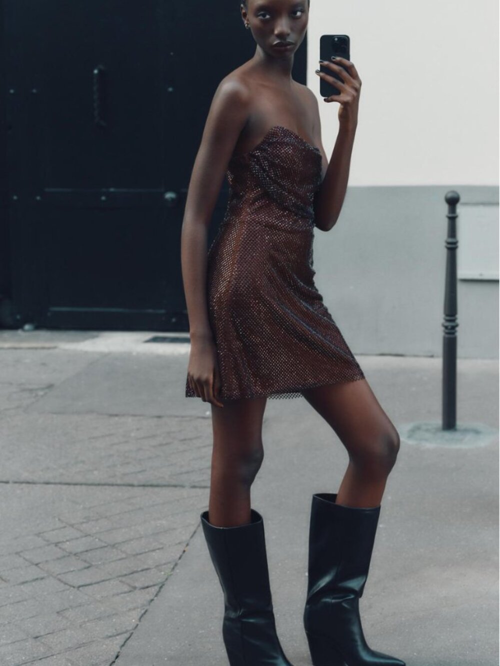 ZARA Sequin Strapless Mini Dress | Sweetheart Neck | Aubergine | NWT | Size S - Picture 5 of 14